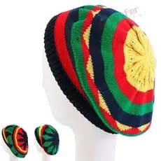 Gorro De Malha Solto SOSFER，Chapéu Arco-Íris Macio e Quente, Boina de Lã Reggae da Jamaica