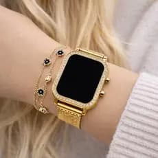 Relógio Feminino Digital Elegante  Brilho Led Strass  Quadrado + Pulseira Luxo Barato - Oferta