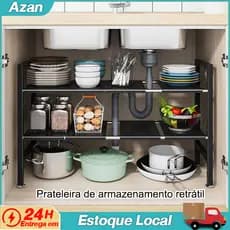 Prateleira para pia de cozinha retrátil Organizador de Panelas Armário Suporte organizador multifuncional para