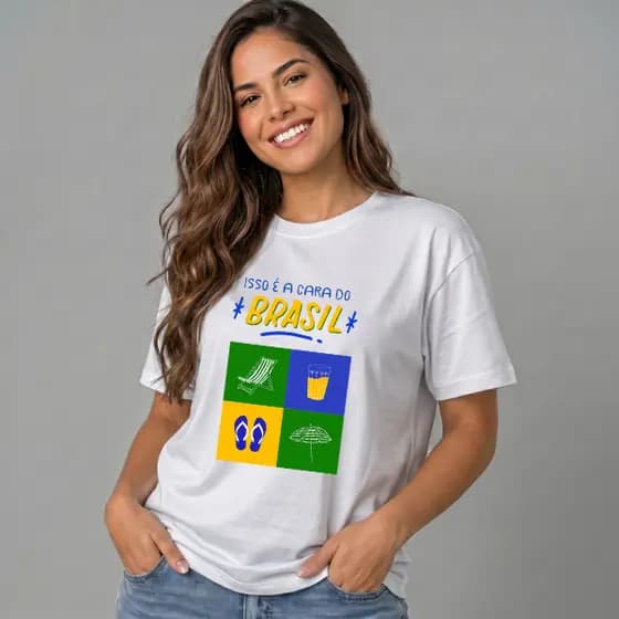 Camiseta Feminina Do Brasil Copa Do Mundo Casual T-shirt Verde Amarela 100% Algodão