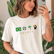 Camiseta Feminina Copa Selecao Brasil Blusa Feminina Brasil Copa do Mundo Verão Algodão