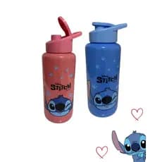 Garrafa de Água Stitch 1L Plástico Azul ou Rosa Squeeze Disney Livre de BPA