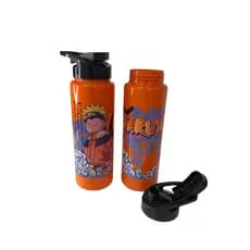 Garrafa de Água Squeeze Naruto 750ml Plástico – Garrafa Resistente - Laranja com tampa Preta