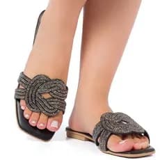 Sandália Feminina Flat Rasteira Brilho Strass Moda Rasteirinha Verão Tendência Dia a Dia Original