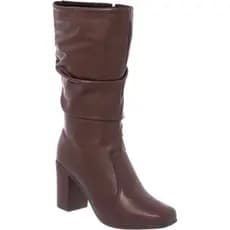 Bota Feminina Sofiolí Cano Longo Enrugada Salto Alto Grosso Bico Quadrado Original Moda Confortável