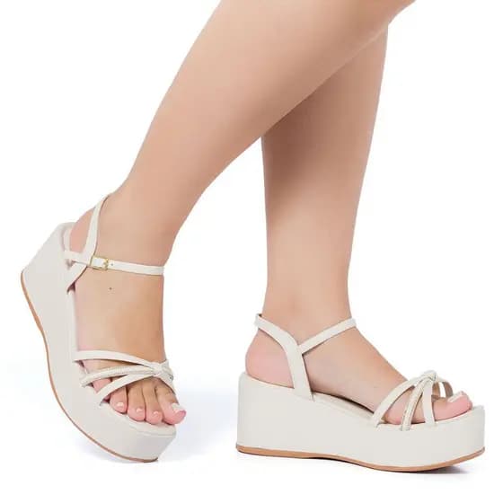 Sandália Plataforma Feminina Anabela Delicada Brilho Strass Confortável Leve Fivela Olívia Fashion