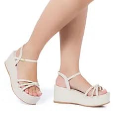 Sandália Plataforma Feminina Anabela Delicada Brilho Strass Confortável Leve Fivela Olívia Fashion