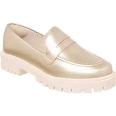 Sapato Mocassim Feminino Casual Moda Delicado Brilho Sola Tratorada Confort Olivia