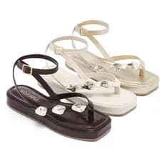 Sandália Feminina Chinelo Flat De Dedo Tiras Delicadas Confortável Moda Macio Leve Brilho