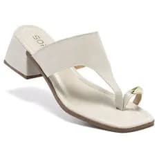 Tamanco Sandália Feminina Salto Médio Detalhe Dourado no Dedo Moda Confortável Elegante