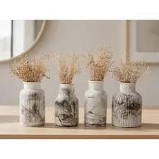Kit 4 Vasos Decorativos de Gesso efeito Marmorizados, para Plantas secas, Modernas e Sala Mesa Escritório
