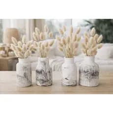 Vasos Decorativos em Gesso, Efeito Mármore preto plantas secas Moderno Minimalista Mesa Sala Escritório Luxo
