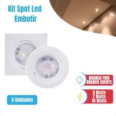Kit 3-5 Spot Led 5/7/10w Quadrado Redondo Embutir Branco Frio Quente Bivolt Gesso Sanca SOU