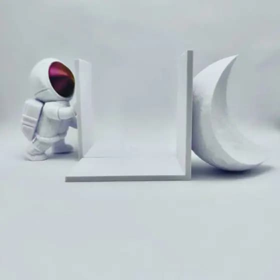 Suporte de Livros Astronauta e Lua 3D • Decoração Geek • Porta Livros Criativo • Presente Nerd Otaku