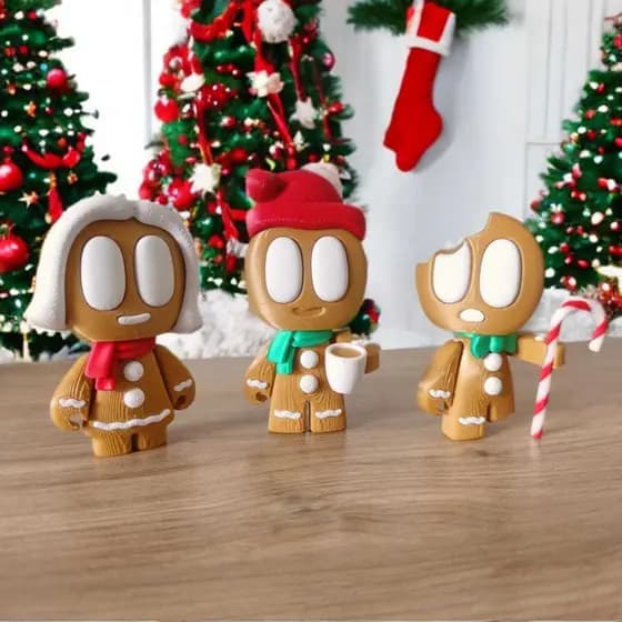 Enfeites de Natal Gingerbread – Trio para Árvore de Natal + Chaveiro – Decoração de Natal Articulada