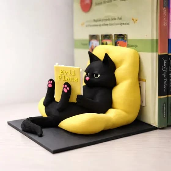 Suporte de Livros Gato Leitor 3D | Bibliocanto Criativo | Decoração Geek para Estante
