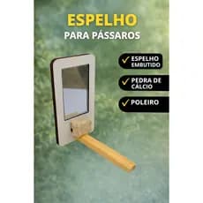 Espelho com Poleiro + Pedra de Cálcio p/ Gaiola – Ideal p/ Calopsita, Periquito e Agapornis papagio