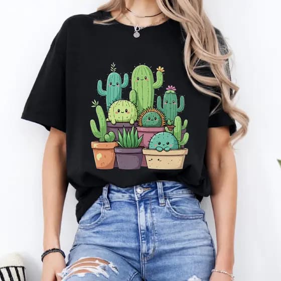 Camiseta Feminina Cactos Kawaii Blusa Unissex Algodão Premium Streetwear Envio Imediato