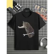 Camiseta 2026 T-shirt Masculina Gato Mecânico Porca Catraca Ferramentas Engraçado Automotivo Confortável Divertida Estil