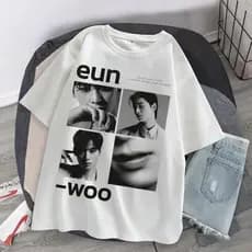Camiseta Estampa Cha Eun woo Astro Kpop Streetwear Branca Confortável Moderna Estilosa Casual Tendência