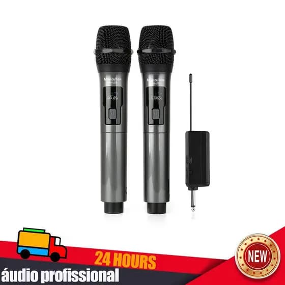 Microfone Sem Fio Profissional UHF Portátil Dinâmico Recarregável Para Karaokê