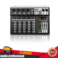 Mixer De Áudio De 6 Canais Com Bluetooth USB 99DSP Reverb Para Microfone Amplificador Alto-Falante Karaokê