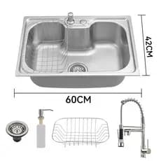 Pia De Cozinha Em Aço Inoxidável Para Alimentos Gourmets + Dispensador De Sabão + Acessórios Torneira 60/50x42