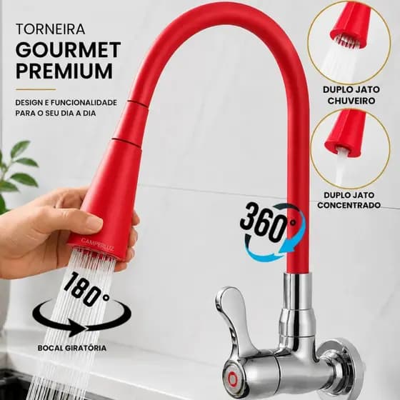 Torneira de cozinha gourmet  aço inoxidável fixado na parede 360° rotativo prata cozinha pia