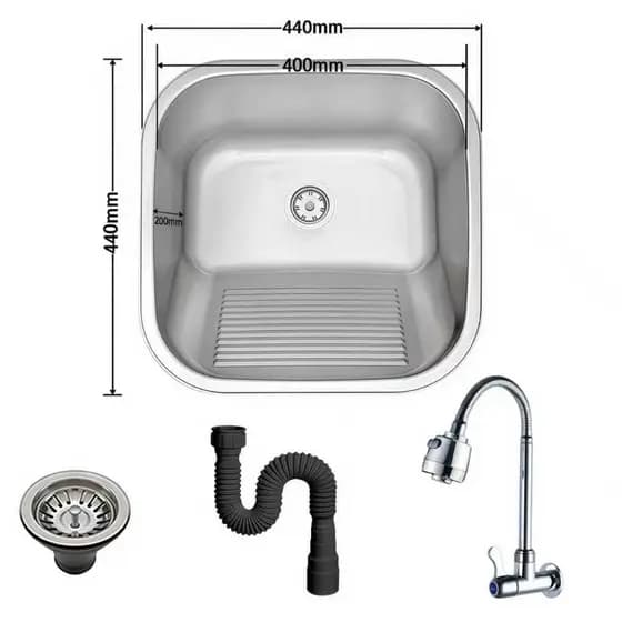 Tanque Lavanderia 44 X 44 ComAço Inox  Com Válvula 201 cuba