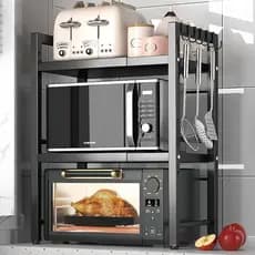 Suporte para Microondas de Parede Armario Cozinha Prateleira Retrátil para Cozinha Suporte Micro Com 6 ganchos