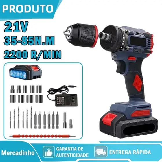 Furadeira Elétrica Sem Escova Com Bateria De Lítio 21v Duas Baterias