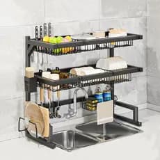 única/dupla Escorredor De Louça Suspenso Kitchen Rack aço carbono Organizador Louça Preto 65cm