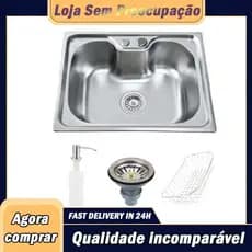 Cuba Pia Cozinha Gourmet Aço Inox 304 50x40×21/60x42×21CM Com Acessórios e Torneira Gourmet Monocomando