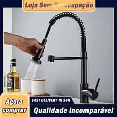 Torneira Cozinha Gourmet Monocomando Com Spray Extensor-cor preto/prata