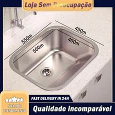 Tanque Inox Lavanderia 44x44/55x45cm Com Válvula Aço Inox 201 para Aplicação cozinha e varanda e banheiro