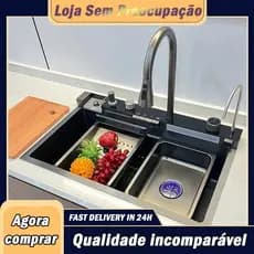 cuba cascata pia com torneira lavador de copos completa cor preto/Dourado/Gunmetal