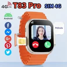 【4G SIM+CAMERA】Smartwatch Smart Watch T83 Pro Com Slot Para Cartão SIM , 4G , BTCall , BTMusicl , Carregamento Sem Fio