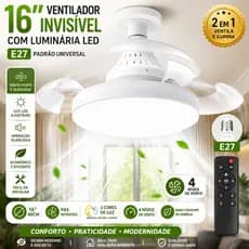 Ventilador de Teto Retrátil com Luz para Pequenos Espaços Controle Remoto Instalação Fácil Silencioso Bivolt