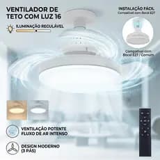 Ventilador de Teto Retrátil Lâmpada 3 Cores Silencioso Pás Design Sofisticado Bivolt