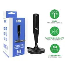 ANTENA DIGITAL MULTI INT E EXT ULTRAHD 4K BASE C/IMÃ 5.0M PLUG 90 GRAUS PIX