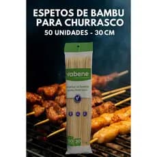 Espeto De Bambu Para Churrasco Vabene Tellus 50 unidades 30cm Resistente A Quebra Não Solta Farpas Molhar Antes Do Uso