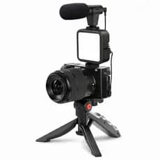 Kit de Fotografia com luz de vídeo microfone tripé dobrável suporte celular controle bluetooth