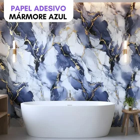 Papel de Parede Autocolante Mármore Azul 5M Vinílico Impermeável Ideal P/ Salas Escritórios Lavabo