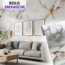 Papel De Parede Adesivo 5MX60CM Mármore Dourado Ambientes Modernos Sofisticados Vinílico Brilhante