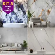 Kit 5 Rolos de Papel de Parede Coleção Mármore Importado Brilhoso Vinílico Adesivo Resistente