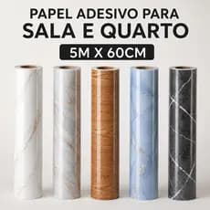 Papel de Parede Madeira e Mármore 3D Autocolante 5m x 60cm Decoração para Quarto e Sala