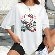 Camiseta Feminina Unissex Blusa Hello Kitty Bike Spinning Fitness Para Treino Academia Qualidade Premium Envio Imediato