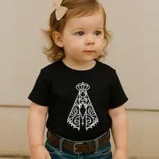 Camiseta Infantil Estampa Nossa Senhora Aparecida Camisetinha 100% Algodão Gola Redonda Crianças