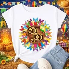 Camiseta Festa Junina Feminina Estampa Arraiá- Blusa T-Shirt São João