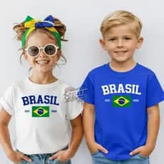 Camiseta Infantil Brasil Juvenil Copa 100% Algodão Menino Menina